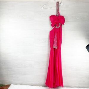 Cassandra Stone Mac Duggal Beaded One Strap HighLow Chiffon Cut Out Formal Dress